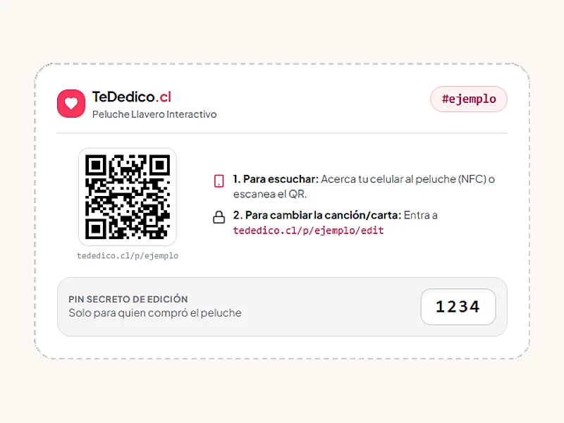 La tarjeta física con el QR y el PIN.